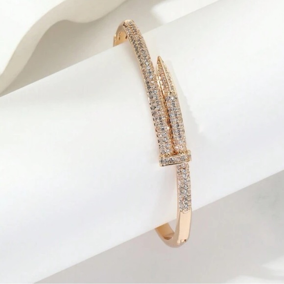 New 18K Gold Paved Rhinestone Bangle - Picture 2 of 6